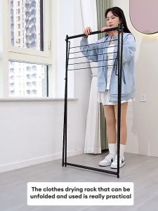 Balcony folding clothes hanger | Floor household wrought iron clothes hanger | bedroom drying clothes