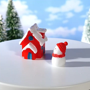 1Pcs Christmas Snow House Ornament Red House Fairy Garden Cake Decoration
