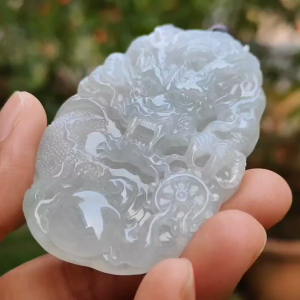 Semi Icy Premium Natural Type A Jadeite Jade crafted as Dragon with certificate weigh 49.63 measurement 64.8 * 42.5 * 10.5 mm (pendant190)