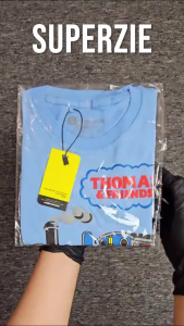 Kaos Anak Laki Laki Tanggung Gambar Tayo thomas kendaraan Umur 1-12 Tahun Biru Muda