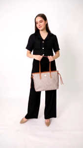 HUSEN Totebag Wanita Tas Kantor Jinjing Shoulder Bag Kekinian - Ashley Charles Tote Bag Tas Bahu Desain Plaid Warna Hitam Coklat Beige - Lazada
