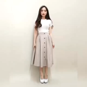 Rok Midi Korean Style 7 8 Bahan Cotton Twill Premiun Variasi Kancing Ukuran All Size Pinggang Karet