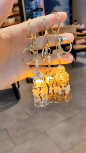 Bisa COD Gantungan kunci bergaya Cina dengan lampu Gantungan Kunci Labu Tas Uang Key Chain battery Lentera Gift