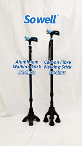 SOWELL Lightweight Carbon Fiber/Alum. Shock-Absorbing Walking Stick with Touch Light for Elderly | Tongkat 4 Kaki