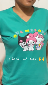 V-Neck T-shirt for Women Sanrio Friends Cute Look New Style 2024 OOTD Casual Style | HA24504