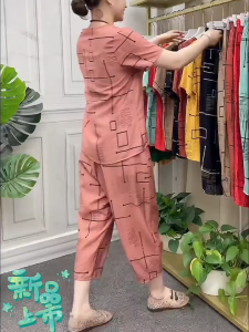 2 PCS/SET Women Fashion Casual Loose Suit Korean Style Plus Size Set Wear Ladies Short Sleeve Loose Blouse Top +Wide-leg Pants