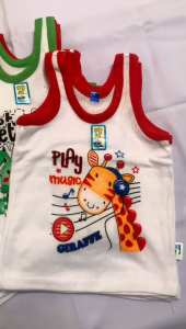 Set 12 Singlet Anak Motif Binatang/Bermain Campuran Kapas-Spandeks 3-8 Tahun SNI