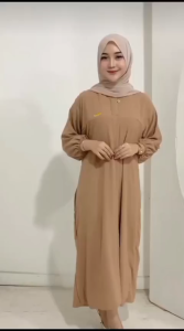 Baju Gamis Crinkle Dress Elsira Simple Polos Resleting LD 110cm