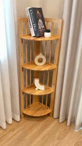 THE PIIXY ชั้นวางของไม้ 3 ชั้น 4 ชั้น เข้ามุมได้ พับเก็บได้ ไม้ยางพาราแท้ สีธรรมชาติ