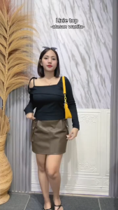 CRS- LIZIE TOP / ZORRA COQUETTE BOWIE AND KNIT ONE SHOULDER TOP -PN