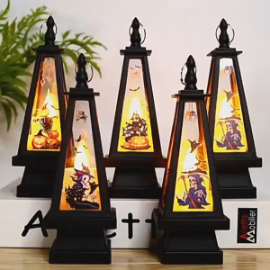 โคมไฟพลาสติกแขวนผนัง เทียนอิเล็กทรอนิกส์ โคมไฟวาดฟักทองฮาโลวีน วาด แม่มดน่ารัก ของขวัญส่งลูก เทียนประดับฮาโลวีน ตกแต่งร้านค้าและโรงแรม