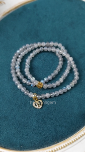 Vòng tay chuỗi 108 hạt đá xà cừ Labradorite Hắc Nguyệt Quang tự nhiên phối charm kim tiền trái tim ổ khóa đính đá | Hoa Minh Gem