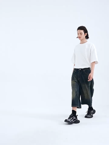 Summer new mens jeans wide-leg seven-point jeans loose middle pants