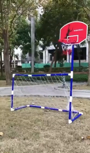 Kids Outdoor Sports Basketball Stand Soccer Goal 2 in 1 Goal Pool with Basketball Hoop Set