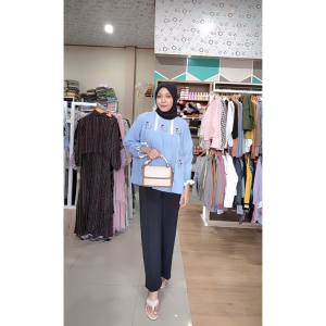 Anindya Fashion Presents Busana Muslim Wanita Atasan 0019 0027 Bahan Linen Premium Motif Bordir Bunga Dengan Desain Variasi Lengan Balon Panjang Look Kasual Basic Elegan Murah Terbaru