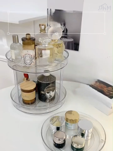 SG Seller] Net Red 360 Degree Rotating Fashion Acrylic Transparent Cosmetic Storage Box Desktop Dressing Table