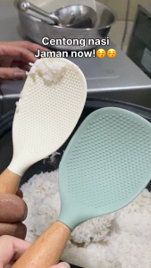 Hayylife Sendok Nasi Silikon - Sendok Nasi Berdiri Gagang Kayu Sendok Nasi Anti Lengket HL-ABA956