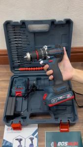 Máy Khoan Pin 5 Cell Boshun 3 Chức Năng Đầu Kẹp 10mm Autolock Không Chổi Than Tặng Kèm Bộ Mũi Khoan Mũi Vít Chuyên Dụng