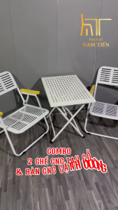 Bộ Bàn Ghế Gấp Gọn Tiện Lợi Combo 2 Ghế 1 Bàn CNC Cạnh Vuông Bàn Ghế Xếp Ngoài Trời