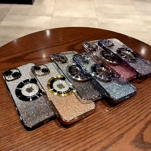 Luxury Plating Gradient Glitter Magnetic Phone Case for Iphone 15 Pro Max 11 12 13 14 Soft Silicone Clear Casing with Camera Protection