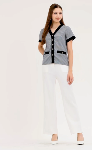 Krizia Button Down Checkered Plaid Tweed Blouse Top