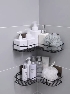 🇹🇭✨พร้อมส่ง24ชม.✨ชั้นวางของติดผนัง ชั้นวางของในห้องน้ำ สแตนเลส ชั้นวางของ ไม่ต้องเจาะผนัง การระบายน้ำแกร่งที่วางของเข้ามุมสามเเหลียม ชั้นวางของในห้องน้ำชั้นวางของติดผนังเข้ามุม