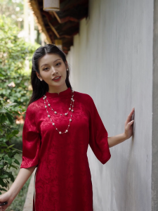 Áo dài dáng suông cách tân chất liệu gấm tơ nhiều màu tôn da cổ 2p tay lỡ - Áo dài Nàng Mây