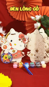 Lồng đèn trung thu gỗ tô màu Uv hoặc tự tô màu kèm đầy đủ phụ kiện cho bé tự trang trí