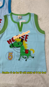 Combo 5 Áo ba lỗ bé trai chất vải 100% cotton mềm mịn thấm hút màu nhạt cổ chữ V 3-20kg - Áo sát nách bé trai