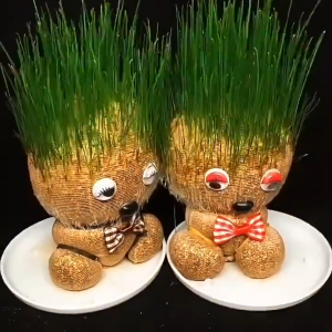 Grass Head Mini Plant potted plant Growing Grass Head Doll Office Table Plant Decor Grass Doll Toys