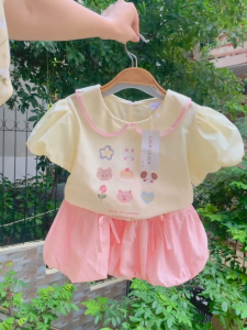 Set Luca&Luca áo cổ sen vải thô Hàn và chân váy bong bóng cho bé gái 12-43kg