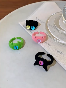 SIGVARD - Cincin Monster Kucing Mata Besar Beludru Karakter Kartun Aksesoris Fashion Lucu  CCN01