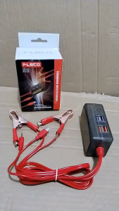 Charger HP Dari Arus Aki Casan HP Dari Aki Motor FLECO ZS-25 8 PORT USB + KABEL CABANG 2 (Micro USB dan 2mm) Mobil Kabel Jack Buaya 50cm ( bisa aki 12v & 24v DC )