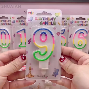 SHUAIAN Lilin Angka Glitter Rainbow 0-9 Lilin Ulang Tahun Gliter Dekorasi