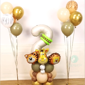 40pcs Safari Animal Number Balloon Set Cream Number Balloon Arch set for Birthday Party Decorations