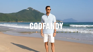 Men Summer Top Stand Collar Buttons Solid Color Striped Texture Retro Loose Fit Short Sleeves Mid Length Casual Business Men Office T-shirt
