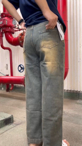 กางเกงยีนส์ขากระบอกสีสนิมเอวสูง สำหับผู้หญิง กางเกงยีนส์สีสนิม กางเกงยีนส์วินเทจ ฟอกสนิม ทรงกระบอก กางเกงวินเทจ กางเกงยีนส์ทรงกระบอก