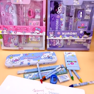 Set Alat Tulis Anak Kuromi 7in1 - Kotak Pensil & Box Warna-Warni dengan Pen Krayon dan Pensil