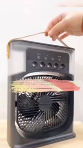 4 in 1 USB Spray Mist Fan with 3-Speed Fan Air Cooler Small Electric Fan with 7 Colors LED Light Mist Cooling Purifier Desktop Humidifier