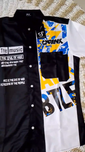KIYOO- KEMEJA PRIA KEREN LENGAN PENDEK CASUAL MOTIF MUSIC TERBARU