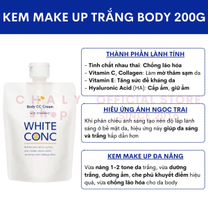 Kem makeup nâng tông body kiêm dưỡng trắng toàn thân White Conc CC Cream 200g Nhật