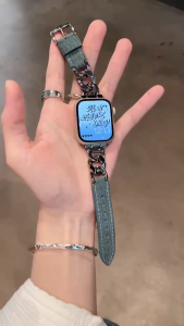 Denim Metal Chain Strap for iWatch10 Series Ultra 49mm45mm 44mm 42mm 41mm 40mm38mm Cowboy iWatch Band