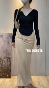 Chân váy đuôi cá dáng dài ~97cm chân váy thun dáng dài chất liệu thun tăm co giãn free size dưới 55kg- Trieuduong08