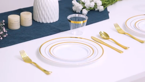 CABANI Disposable Plastic White GOLD RIM Dinner Plates Set [26cm & 19cm] - Dinner Set Dinner Plates Plastic Plates Party Birthday Wedding Plastik Alat Makan Makan Plastik Pinggan Makan Nasi Plastik Plastik Makanan