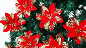 Nuvox 5/30 PCS Red Poinsettia with Stick/Clip Flower Artificial Poinsettia Christmas Decor Glitter Poinsettia Christmas Ornaments Christmas Tree Flower Decoration with Stems DIY Xmas Wreath Holiday Party Decor
