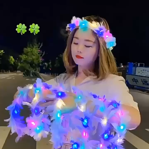 MallMainan-C1153 Bando Mahkota Bulu dengan Lampu LED Wanita /Bando Bidadari Led Luminous Pesta Bando