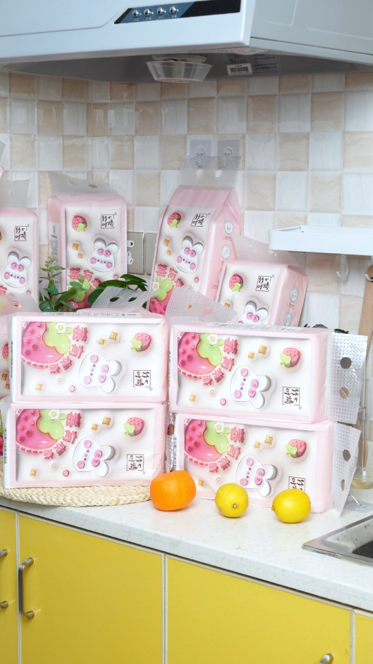 [6 Packs]LamPure Cute Strawberry Thickened Hanging Napkins Air-cushion  Face Tissue 250 Pull 1000 Sheets 145mmx170mm