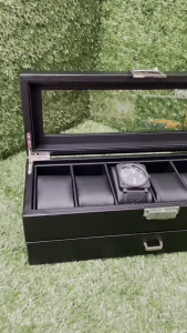 6 SLOT DUAL TIER PU GRAIN / CARBON FIBER JEWELLERY WATCH SPEC STORAGE BOX / KOTAK JAM TANGAN / BEKAS JAM