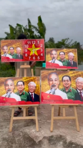 Tranh Đồng Hồ Tráng Gương tưởng nhớ Bác Hồ Bác Giáp Bác Trọng - trang trí lưu niệm quà tặng treo phòng làm việc...