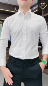 Áo sơ mi trắng nam TH tay dài đi học đi làm vải lụa Thái không nhăn thấm hút mồ hôi tốt